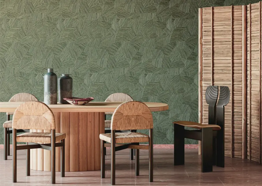 rattan weave wallpaper in green